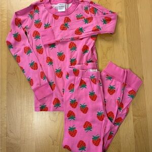 Hanna Andersson Strawberry Print Pink Kids Pajamas Pants & Long Sleeve Shirt Set